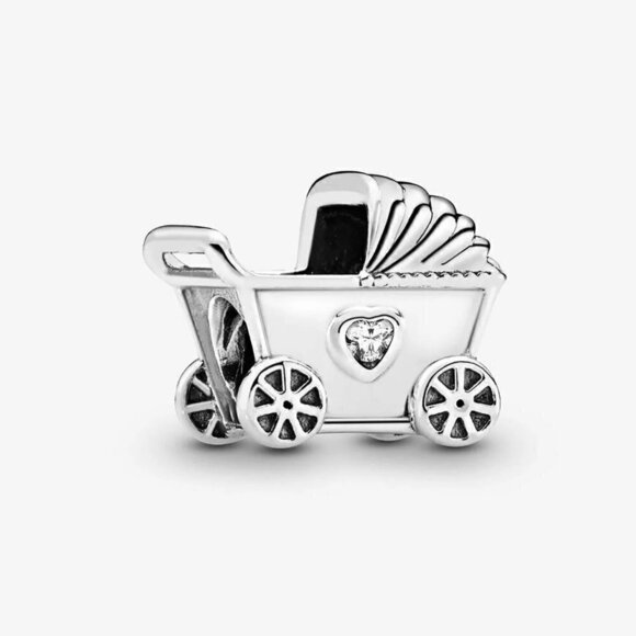 Sterling Silver Baby Pram Stroller Carriage Charm - Picture 1 of 2